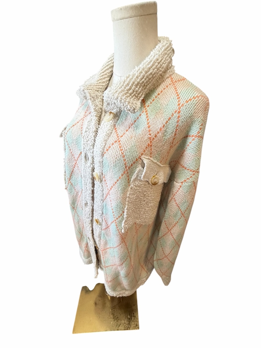 Polagram Soft Knit Pastel Chunky Knit Cardigan Button Front Jacket Sz M